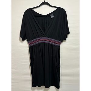 Catalina Black V-Neck Beach Cover up Minidress Embroidered Waist Size L Pockets
